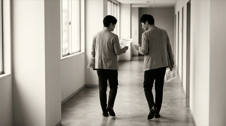 一本の紙の帯が途切れることなく複数の面を貫いて続いている様子